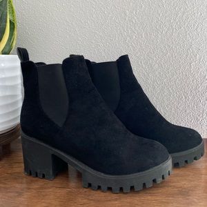 Black Chunky Heel Ankle Boots with Lug Sole